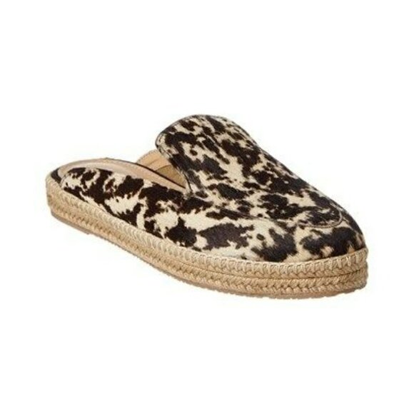 Kaanas Brown Cow Print espadrilles Slip-On Mules 38.5 Hair - Picture 1 of 7